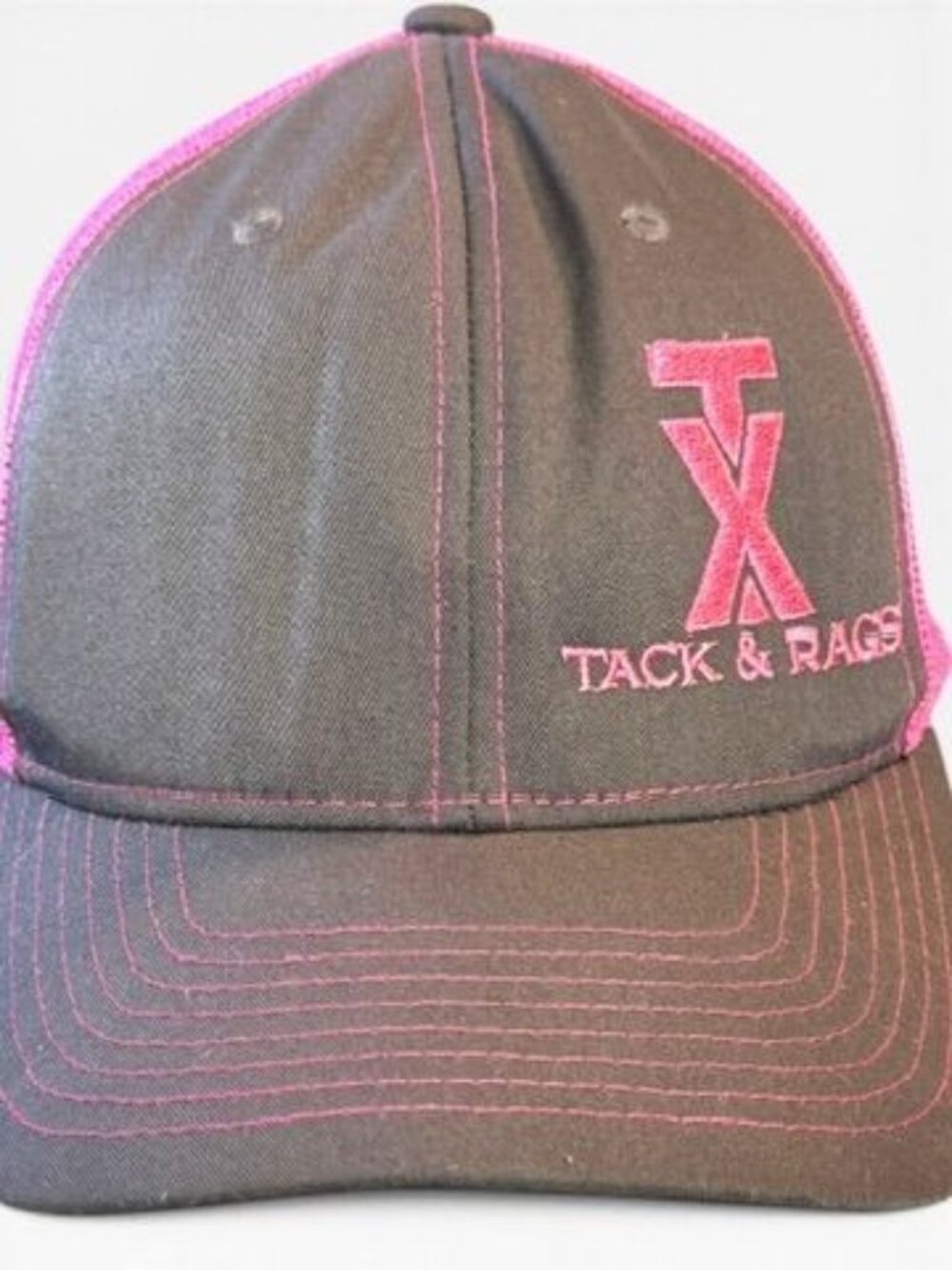 Tack & Rags Pink & Black Mesh Trucker Hat With Embroidered Logo Adjustable